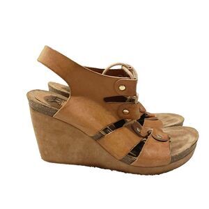 Sofft Womens Brown Wedge Sandals Size 9M Leather Lace Up Cork Boho Cottagecore